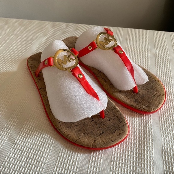 Michael Kors Cork Sandals Charm Jelly MK Gold Logo - Picture 4 of 13